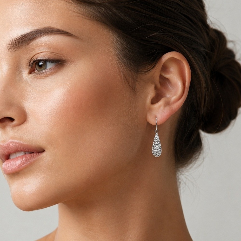 Elements Fine Silver Plated Clear Crystal Teardrop Drop Earrings NEW